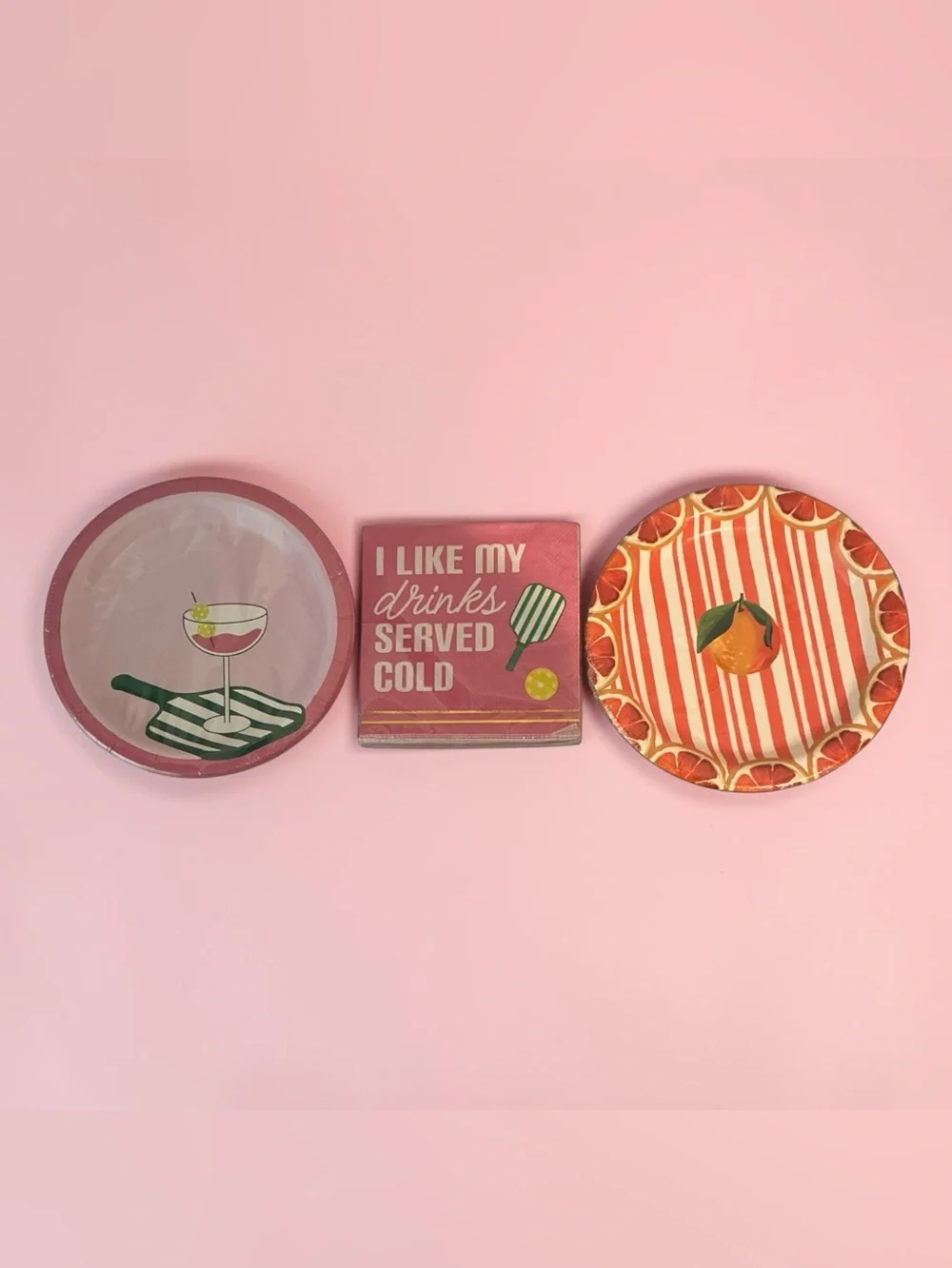 Celebrate It Pink Beverage Napkins and Snack Plates Set Cocktail Court Citrus